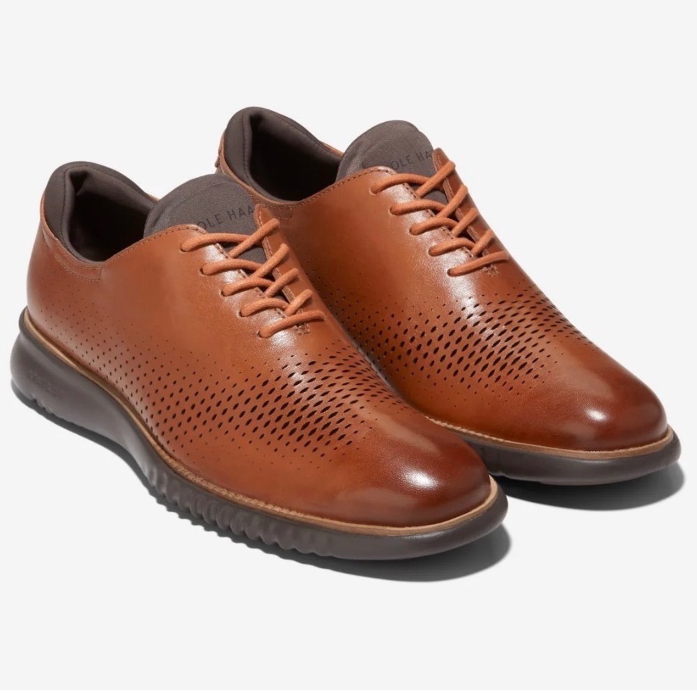 Cole Haan 2.ZeroGrand Laser Cut Leather Oxford Shoes British Tan  Mens 14M